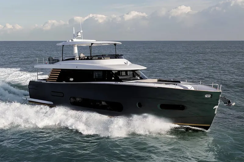 T&b Yacht Photos Pics Manufacturer Provided Image: 2025 Azimut Magellano 66 yacht cruising on open sea.