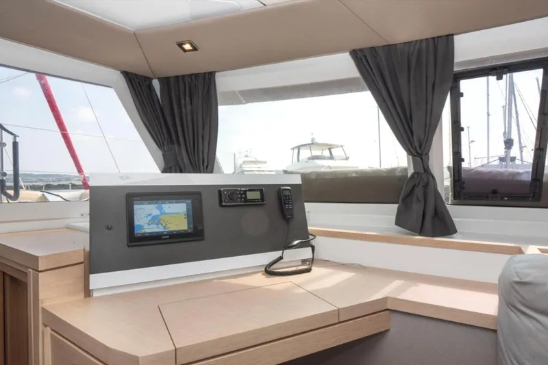 Love Is Yacht Photos Pics Interior of 2019 Fountaine Pajot LUCIA 40 MAESTRO yacht with navigation equipment.