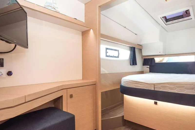 Love Is Yacht Photos Pics Luxurious cabin interior of 2019 Fountaine Pajot Lucia 40 Maestro catamaran.