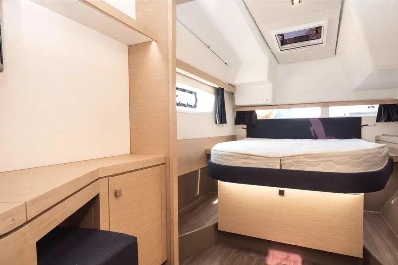 Love Is Yacht Photos Pics Luxurious cabin interior of 2019 Fountaine Pajot Lucia 40 Maestro catamaran.