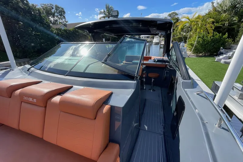  Yacht Photos Pics 2023 Cruisers Yachts 38 GLS I/O boat with sleek design and luxurious seating.