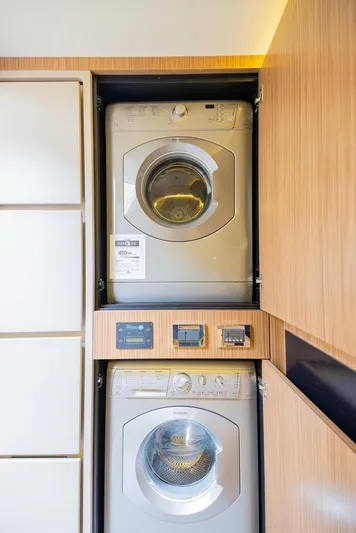 Andiamo Yacht Photos Pics Stacked washer and dryer in 2017 Sea Ray 59 Flybridge yacht.
