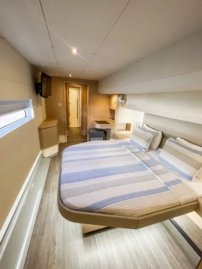  Yacht Photos Pics Luxurious cabin interior of 2020 Fountaine Pajot MY 44 yacht with modern amenities.