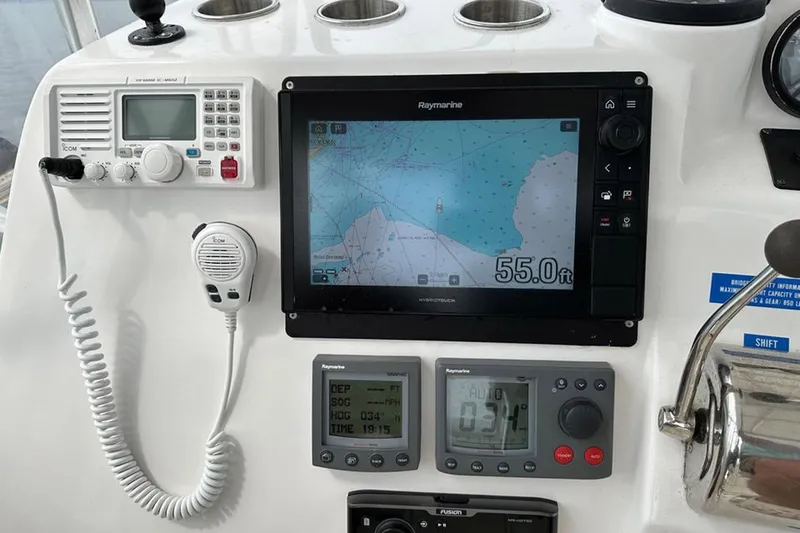  Yacht Photos Pics Control panel of a 2005 Luhrs 36 Convertible boat with navigation and communication equipment.