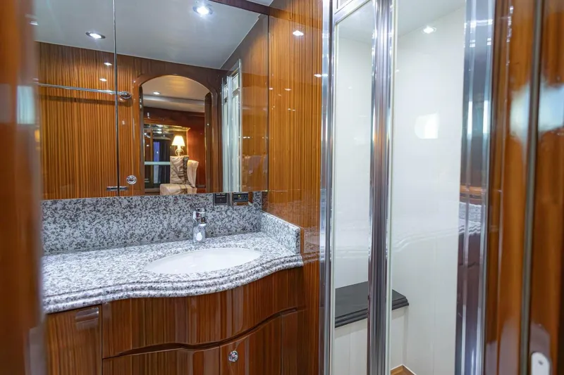 Okie Dokie Yacht Photos Pics Luxurious bathroom in 2009 Hargrave Enclosed Bridge yacht with granite countertop.