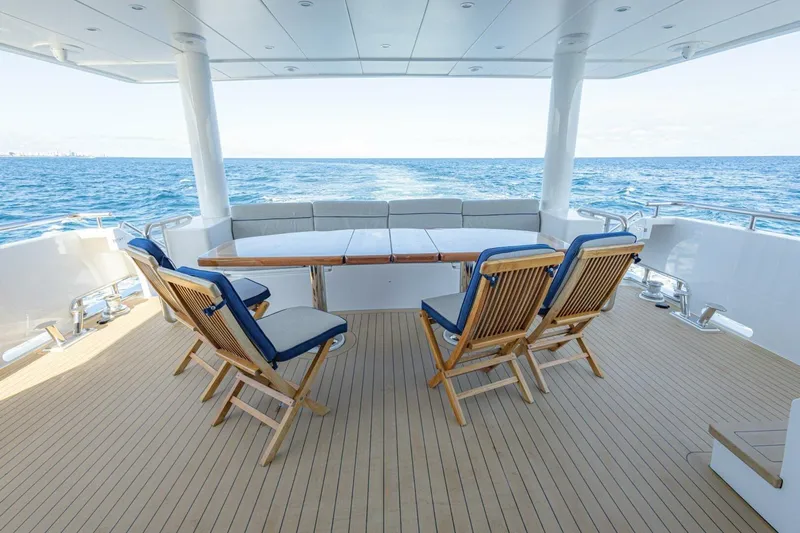 Okie Dokie Yacht Photos Pics Luxurious 2009 Hargrave Enclosed Bridge yacht deck with ocean view and seating area.