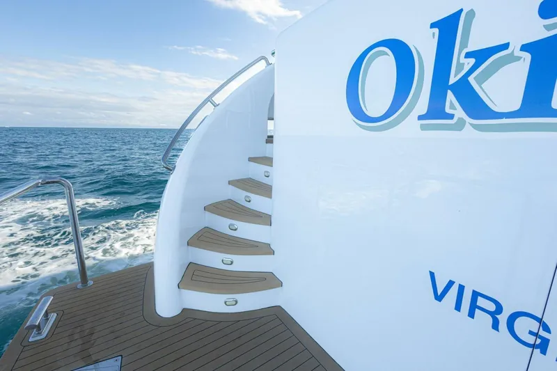 Okie Dokie Yacht Photos Pics Staircase on 2009 Hargrave Enclosed Bridge yacht with ocean view.