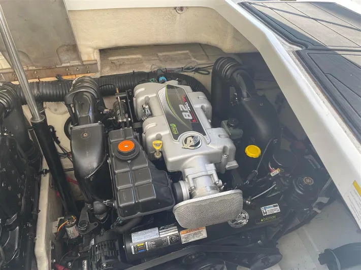  Yacht Photos Pics Engine compartment of a 2013 Formula 37 PC boat, featuring a Mercury 8.2L engine.
