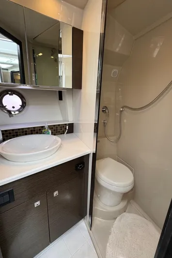  Yacht Photos Pics 2017 Cruisers Yachts 45 Cantius bathroom with modern fixtures and elegant design.