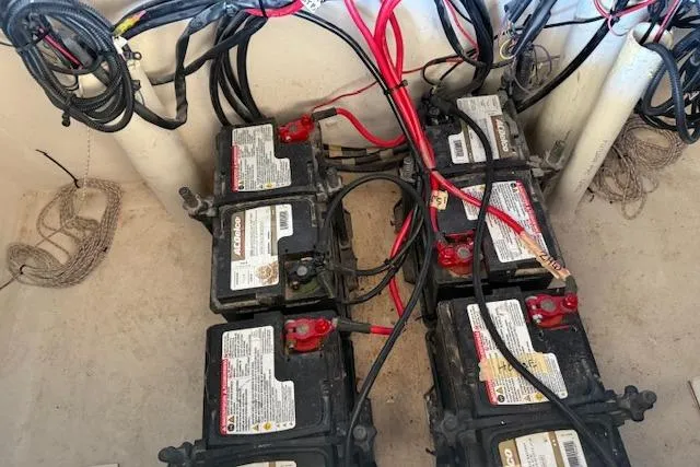  Yacht Photos Pics Battery setup in 2021 28 Custom Line Pilot House Catamaran, featuring multiple connected units.