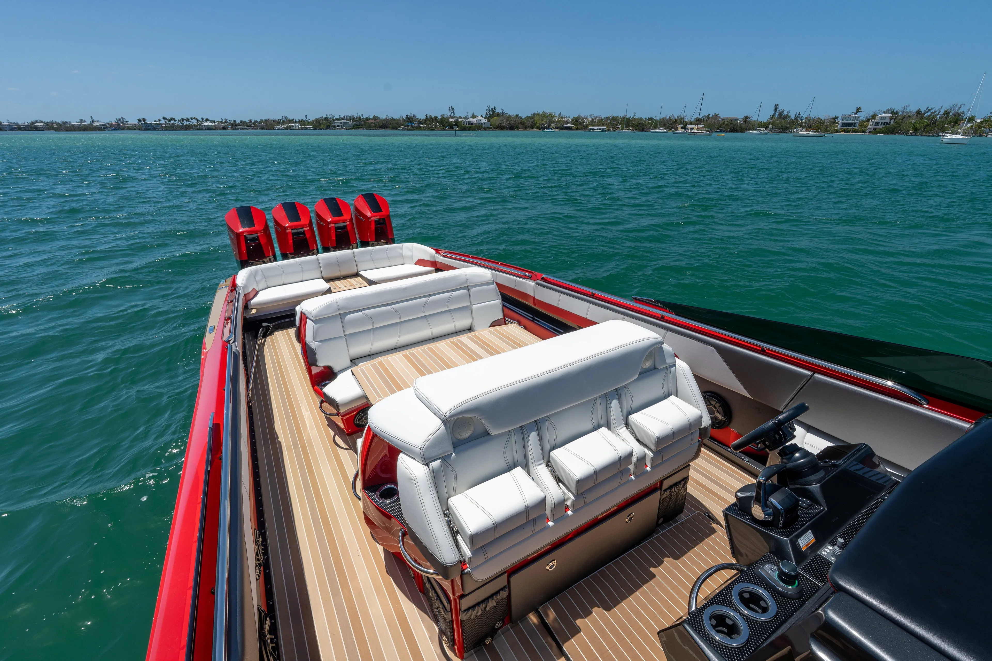 Lady Lisa Yacht Photos Pics 2023 Nor-Tech 55 Flyer boat with luxurious seating on open water.