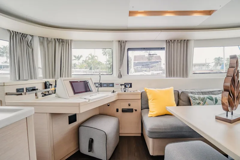  Yacht Photos Pics Interior of 2022 Lagoon 46 yacht with modern design and comfortable seating.