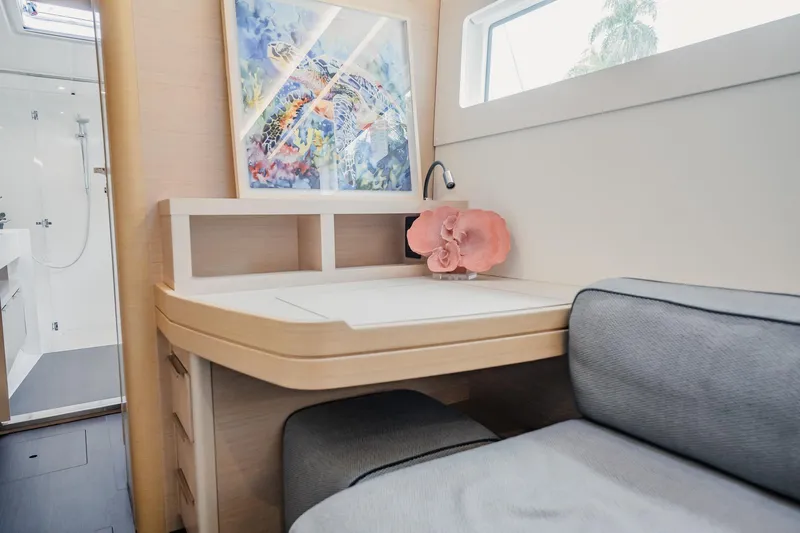  Yacht Photos Pics Luxurious interior of 2022 Lagoon 46 yacht with modern decor and elegant furnishings.