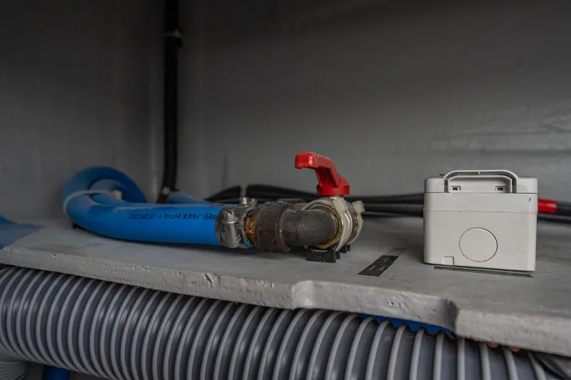  Yacht Photos Pics Plumbing and electrical components inside a 2022 Lagoon 46 yacht.