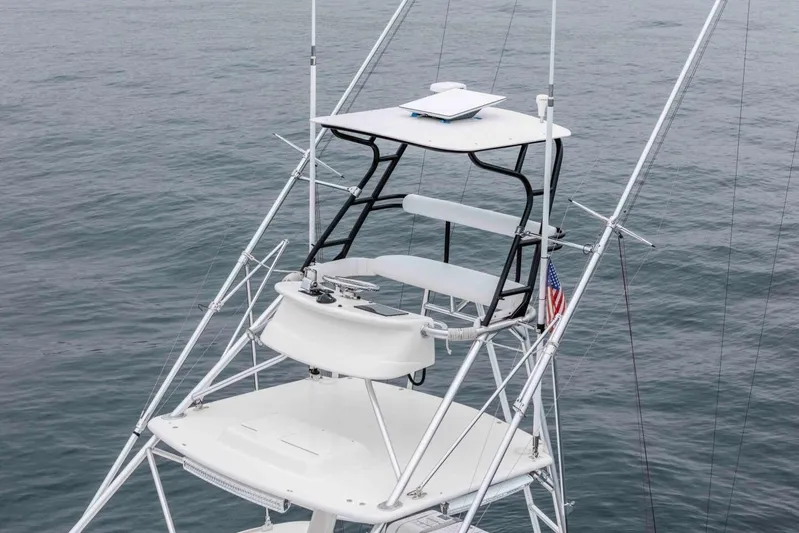 Show Time Yacht Photos Pics Tower view of 2008 Cabo Yachts 38 EXPRESS on open water.