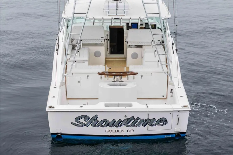 Show Time Yacht Photos Pics 2008 Cabo Yachts 38 EXPRESS boat named "Showtime" on calm water.