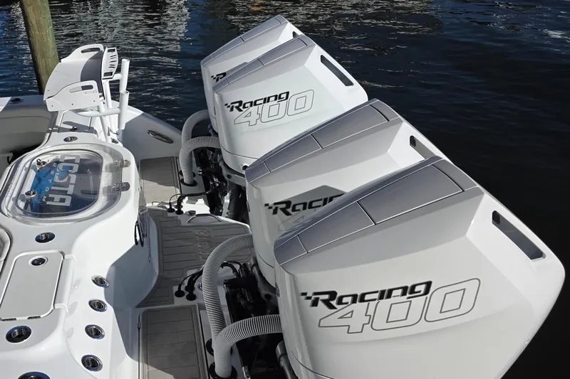 Wanderlust Yacht Photos Pics 2024 Costa Custom Boats 34 SV with triple Racing 400 engines on water.