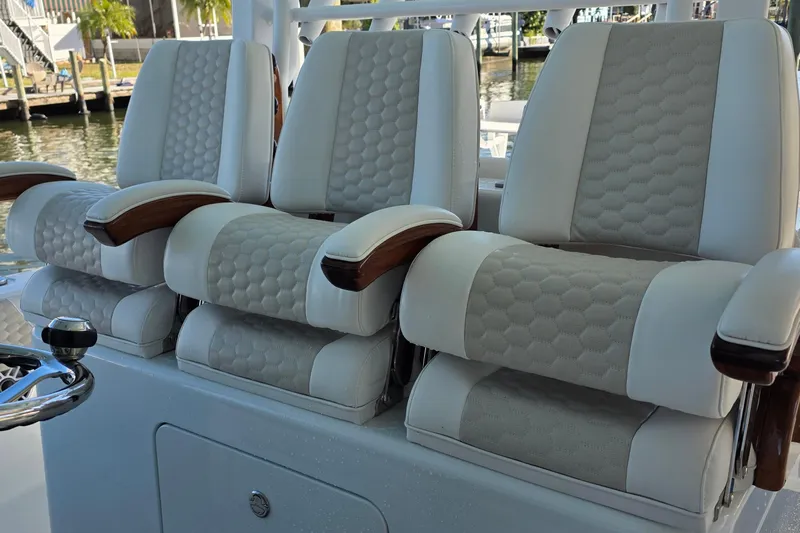 Wanderlust Yacht Photos Pics 2024 Costa Custom Boats 34 SV luxury seating with elegant design and premium materials.