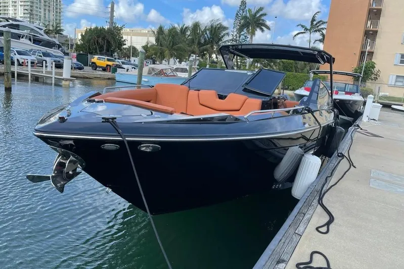  Yacht Photos Pics 2021 Cruisers Yachts 338 South Beach Edition Bow Rider docked at marina.