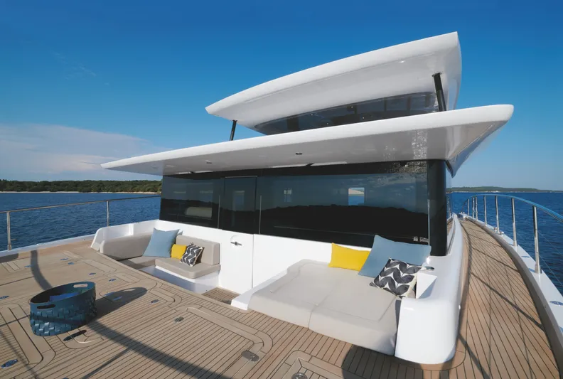  Yacht Photos Pics Luxurious 2025 Silent 60 yacht with spacious deck and modern design on open water.