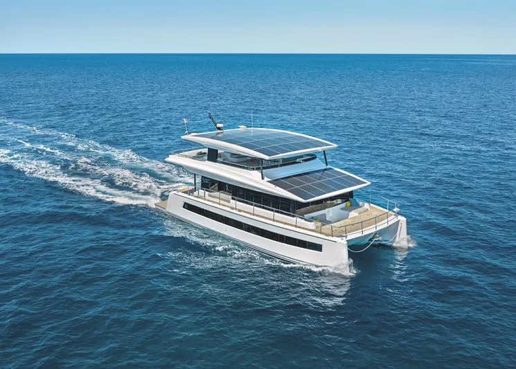  Yacht Photos Pics Silent 60 yacht cruising on open sea, 2025 model with solar panels.
