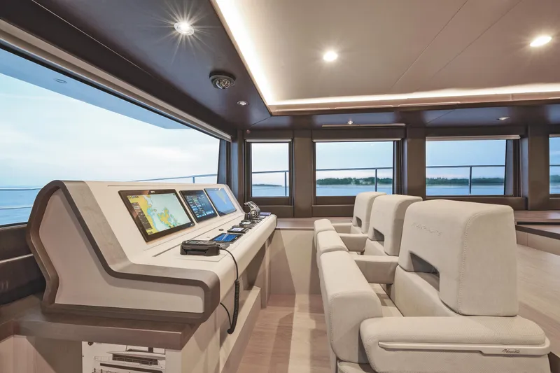  Yacht Photos Pics Luxurious interior of 2025 Silent 60 yacht with modern navigation equipment.