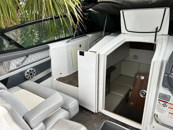 Swallow Yacht Photos Pics 2017 Cruisers Yachts 338 Sport Series interior with seating and cabin entrance.