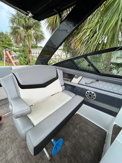 Swallow Yacht Photos Pics 2017 Cruisers Yachts 338 Sport Series interior with modern seating and sleek design.