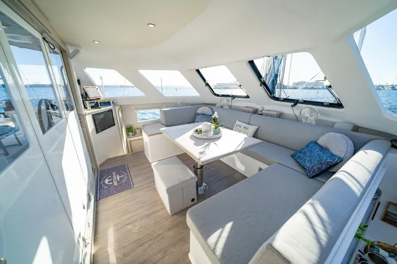 Sugarloaf Yacht Photos Pics 2023 Seawind 1160 Lite yacht interior with spacious seating and ocean view.