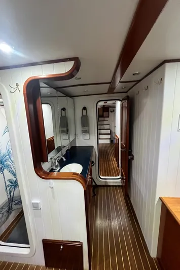 No Good Deed Yacht Photos Pics Interior of 2007 Great Harbour N47 yacht with wood accents and modern design.