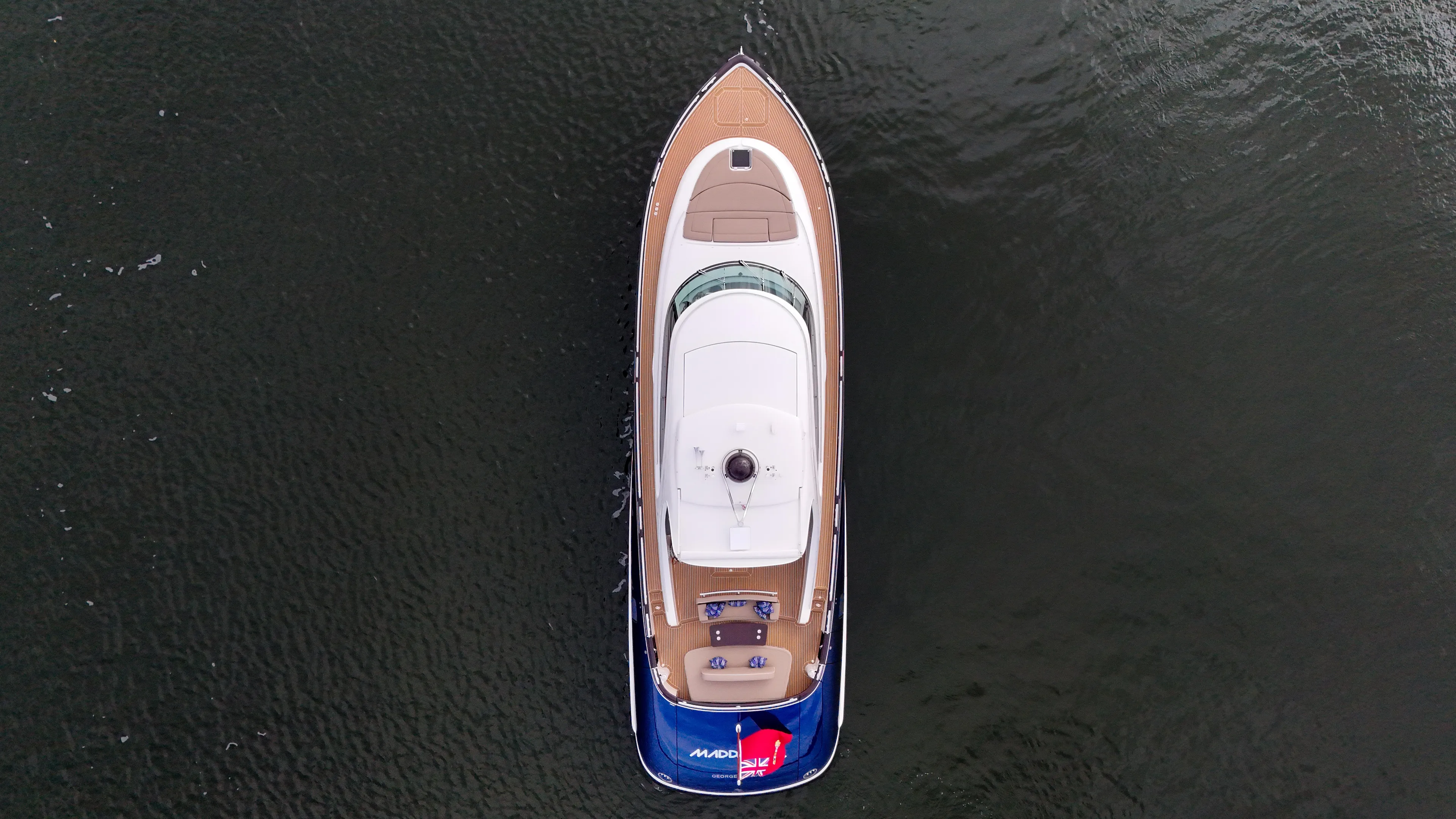Maddamc2 Yacht Photos Pics Aerial view of 2023 Zeelander 72 yacht on water.