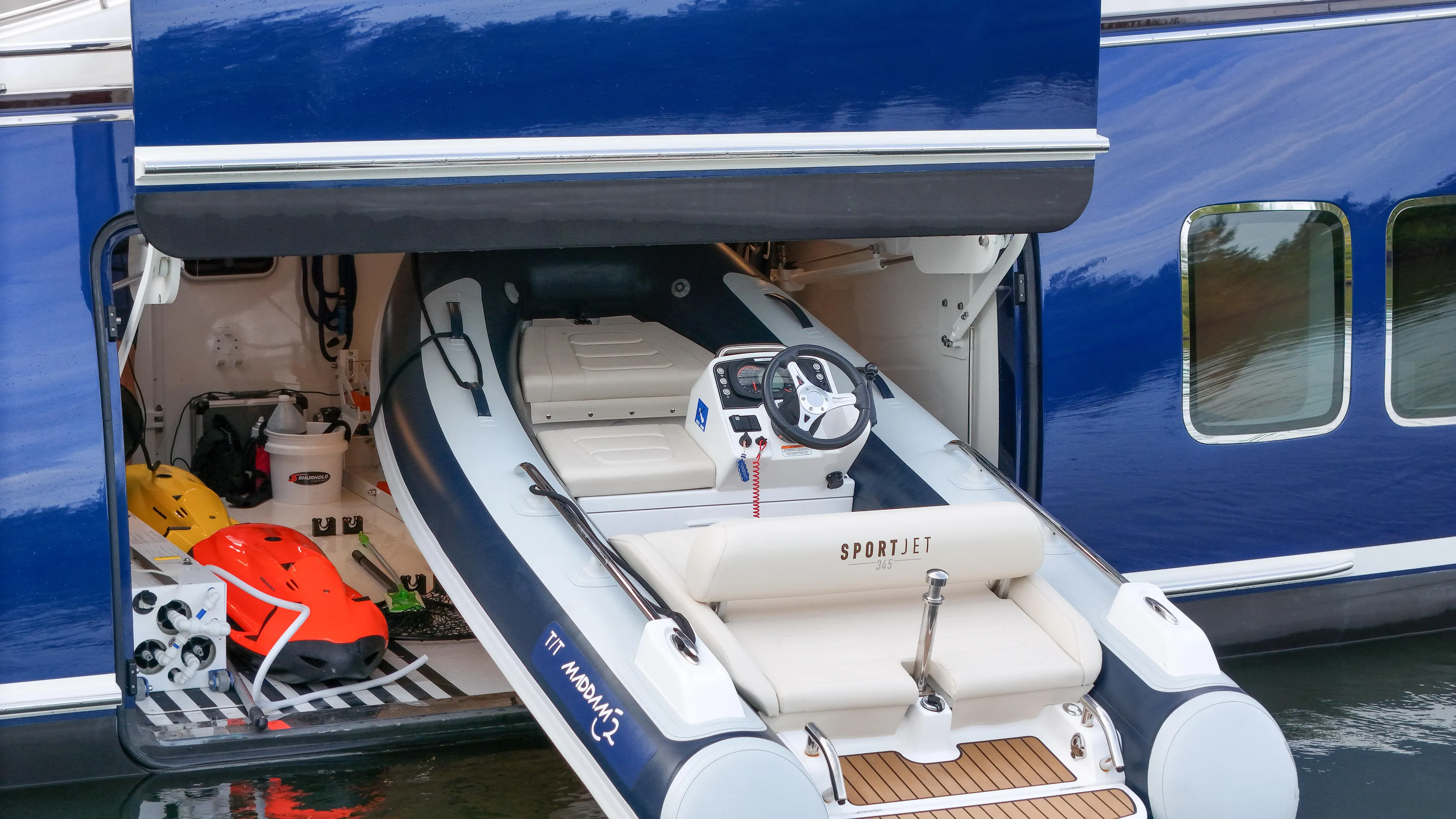 Maddamc2 Yacht Photos Pics Zeelander 72 yacht 2023 with a Sportjet tender in the garage.