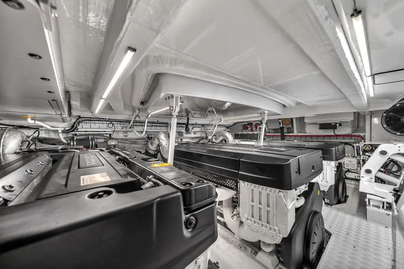 Maddamc2 Yacht Photos Pics Engine room of 2023 Zeelander 72 yacht with advanced machinery and clean layout.