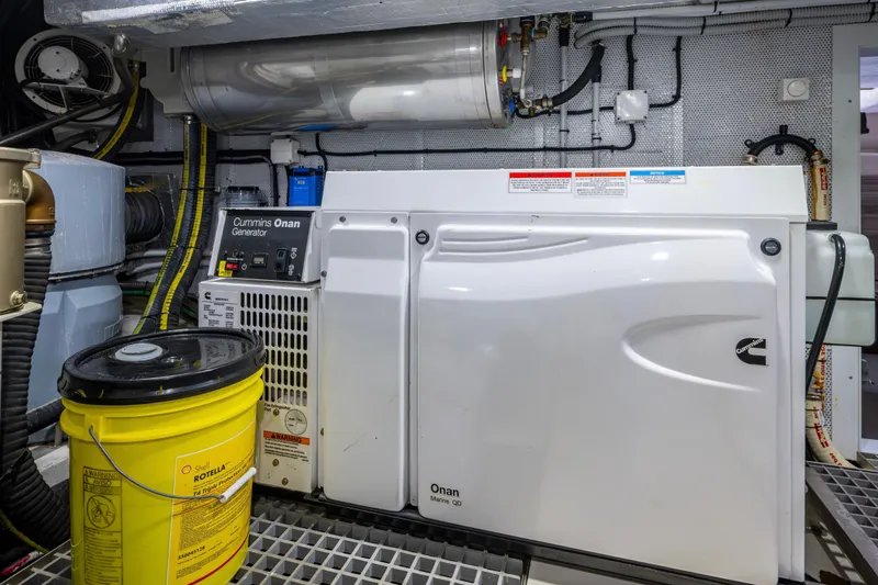 Sunshine Yacht Photos Pics Engine room of 2020 Galeon 550 Fly with Cummins Onan generator.