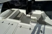 Leopard 50 yacht interior, 2020 model, featuring sleek white seating and modern design.