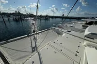 Leopard 50 catamaran deck with marina view, sunny day, 2020 model.