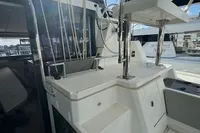 Leopard 50 yacht, 2020 model, featuring sleek white stairs and modern design elements.