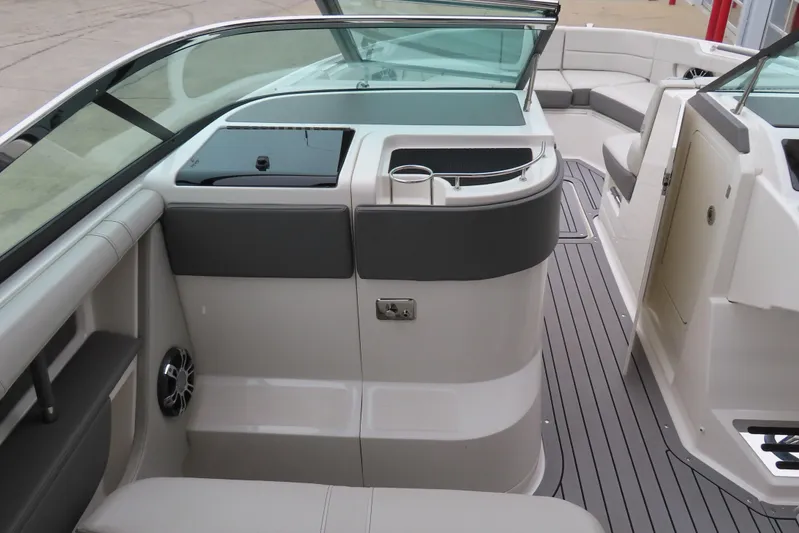  Yacht Photos Pics 2021 Sea Ray 310 SLX boat interior with sleek seating and modern design.