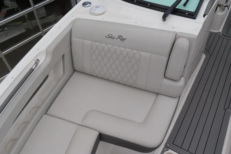  Yacht Photos Pics 2021 Sea Ray 310 SLX boat interior with luxurious seating and elegant design.