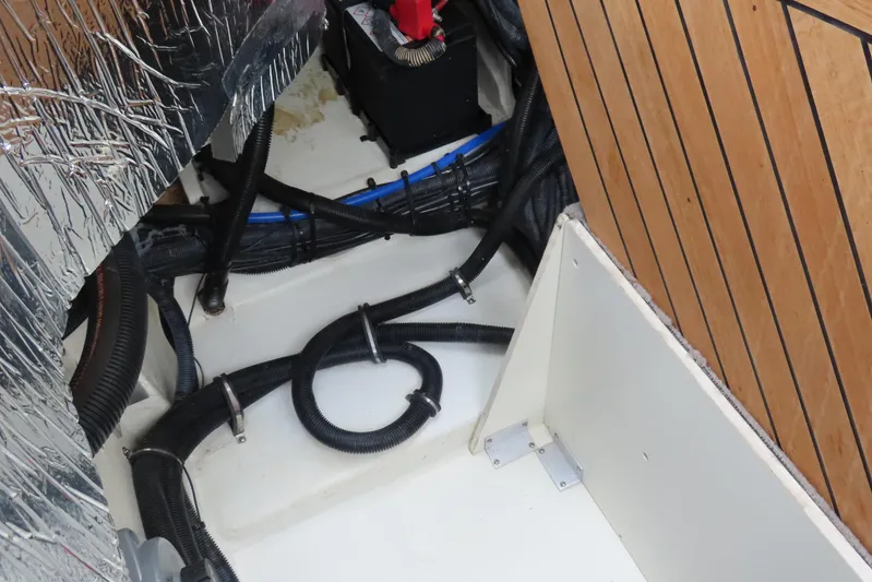  Yacht Photos Pics Engine compartment of 2021 Sea Ray 310 SLX with wiring and insulation.