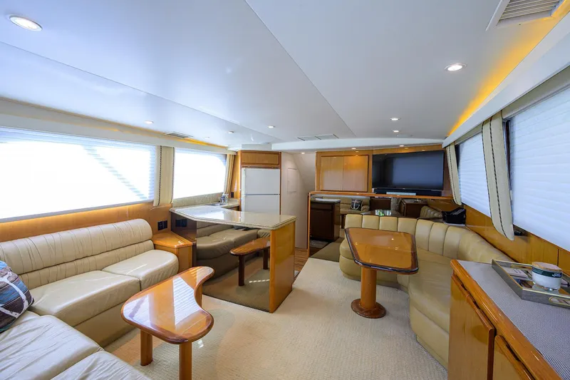 Alli-gator Yacht Photos Pics Luxurious interior of a 2000 Viking 50 Convertible yacht with elegant seating and modern amenities.