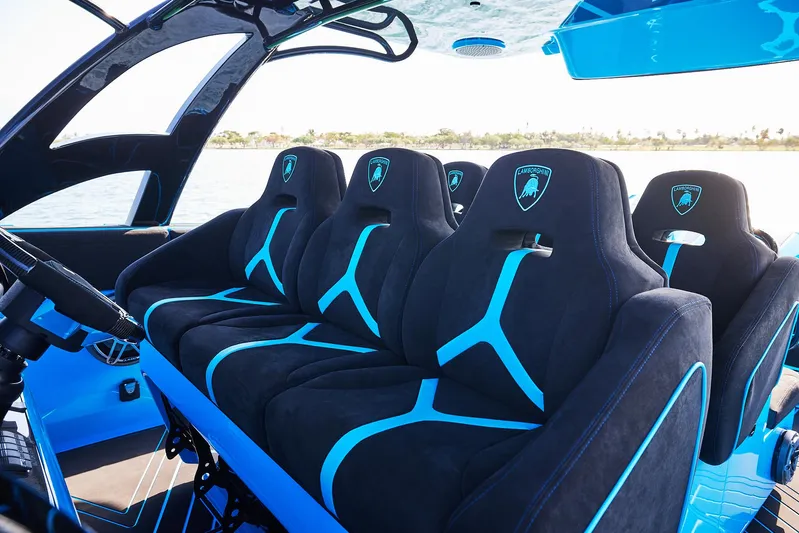  Yacht Photos Pics Luxurious interior of 2024 Midnight Express 43' Solstice boat with stylish seating.