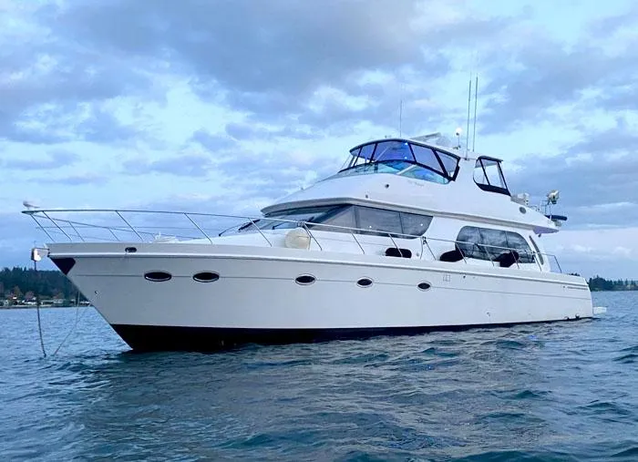  Yacht Photos Pics 2004 Carver 560 Voyager PH yacht on calm water under cloudy sky.