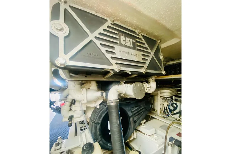  Yacht Photos Pics Engine room of 2001 Hatteras 60 Convertible with CAT marine power system.