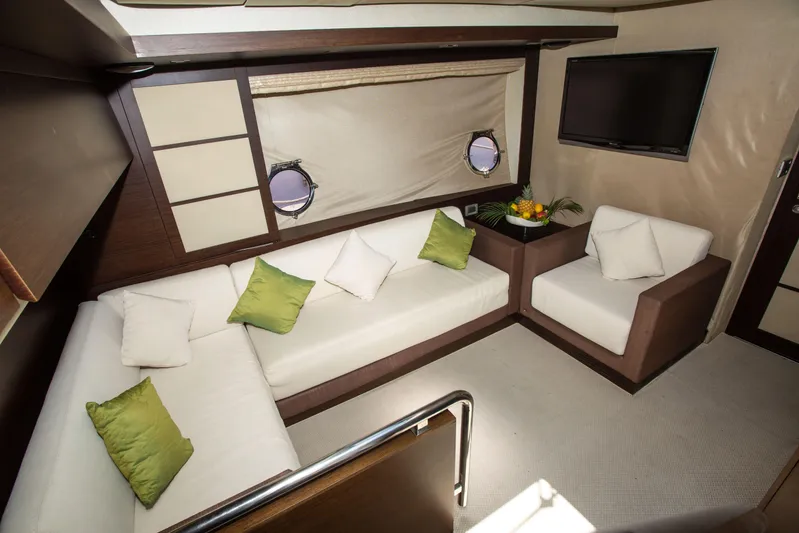  Yacht Photos Pics Luxurious interior of 2008 Azimut 62S yacht with modern seating and decor.