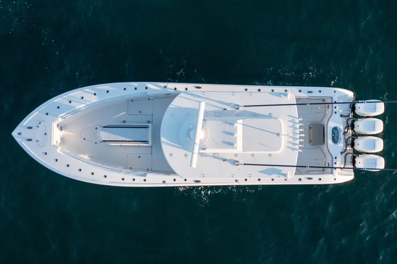  Yacht Photos Pics Overhead view of 2019 Yellowfin 39 Offshore boat on water.