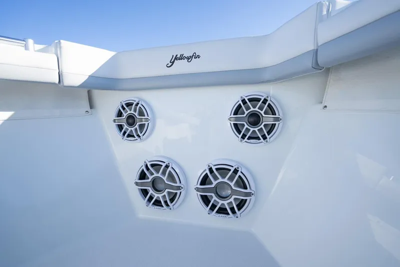  Yacht Photos Pics 2019 Yellowfin 39 Offshore boat speakers, white interior, premium sound system.
