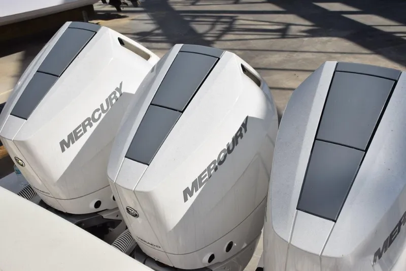 Diamond Pearl Yacht Photos Pics Triple Mercury outboard engines on a 2024 Tiara Yachts 38 LS boat.