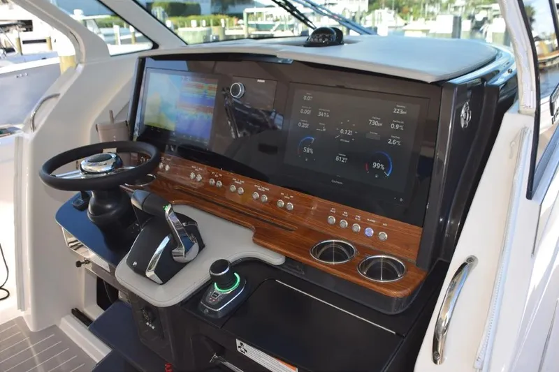 Diamond Pearl Yacht Photos Pics 2024 Tiara Yachts 38 LS helm with Joystick docking option control.