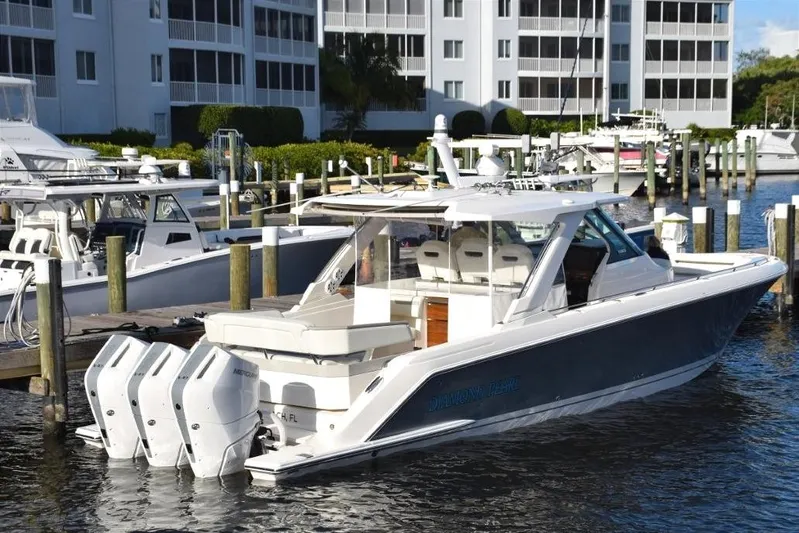 Diamond Pearl Yacht Photos Pics 2024 Tiara Yachts 38 LS with enclosure